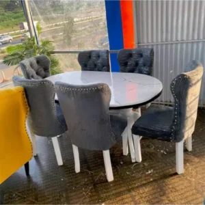 6 seater grey dining with marble top